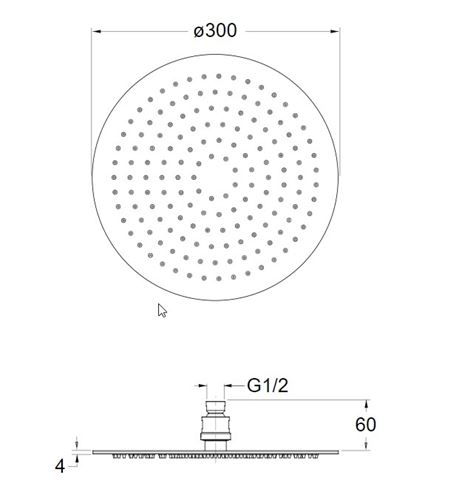 CRISTINA SANDWICH PLUS horní sprcha pr. 300 mm, PVD, kartáčovaná nerez CRIPD00128 Technický nákres