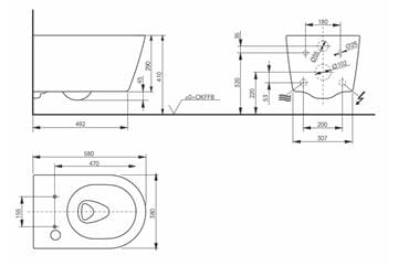 CONCEPT 200, 300 závěsné WC, Rimless splachování 542ERY-CON-WC-R Technický nákres