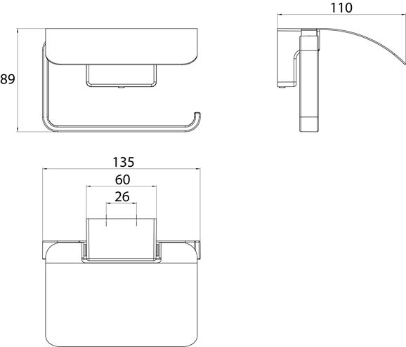 CONCEPT 300 držák toaletního papíru s krytem, nástěnný, chrom 010-8433 Technický nákres
