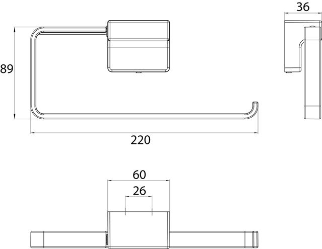 CONCEPT 300 držák ručníku 220 mm, chrom 010-8442 Technický nákres