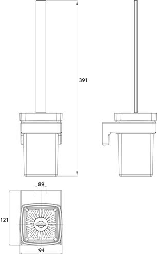 CONCEPT 300 WC štětka, nástěnná, sklo, chrom 010-8436 Technický nákres