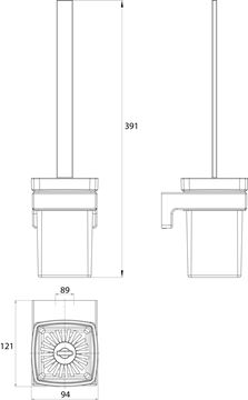 CONCEPT 300 WC štětka, nástěnná, sklo, chrom 010-8436 Technický nákres