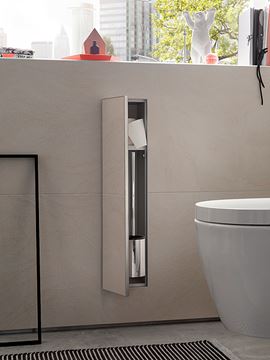 CONCEPT 300 nízká skříňka 15,3x15x80,3 cm, 1 dvířka, panty vlevo, Push-open, s držákem toaletního papíru, s WC štětkou, k obložení 015-2071 Obrázek - fotka