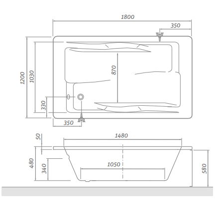 ROTH AMORE 120 boční panel k vaně 120x58 cm  9720002 Technický nákres