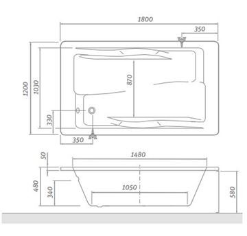 ROTH AMORE 120 boční panel k vaně 120x58 cm  9720002 Technický nákres