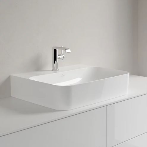 VILLEROY & BOCH FINION umyvadlo na desku 60 cm, s otvorem pro baterii, bez přepadu, CeramicPlus, alpská bílá 41686LR1 Obrázek - fotka