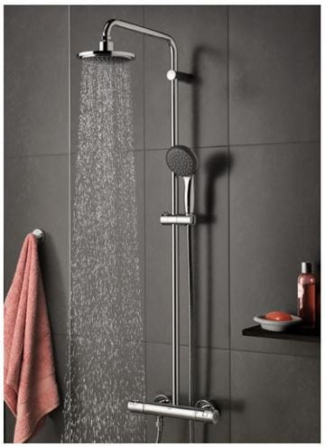 GROHE TEMPESTA SYSTEM 210 sprchový set s termostatickou baterií, horní sprcha, ruční sprcha se 3 proudy, tyč, hadice, Water Saving, chrom 26848000 Obrázek - fotka