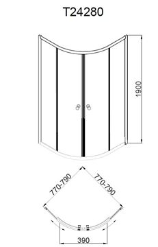 EASY NEO T24280 sprchový kout 80x80 cm, R550, posuvné dveře, chrom/sklo transparent T24280 Technický nákres