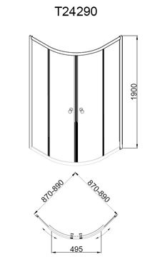 EASY NEO T24290 sprchový kout 90x90 cm, R550, posuvné dveře, chrom/sklo transparent T24290 Technický nákres