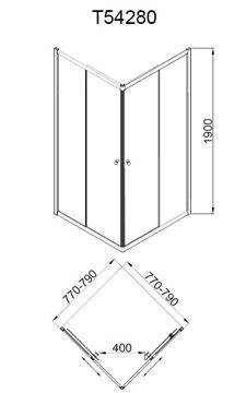EASY NEO T54280 sprchový kout 80x80 cm, rohový vstup, posuvné dveře, chrom/sklo transparent T54280 Technický nákres