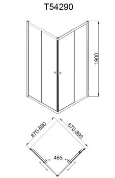 EASY NEO T54290 sprchový kout 90x90 cm, rohový vstup, posuvné dveře, chrom/sklo transparent T54290 Technický nákres