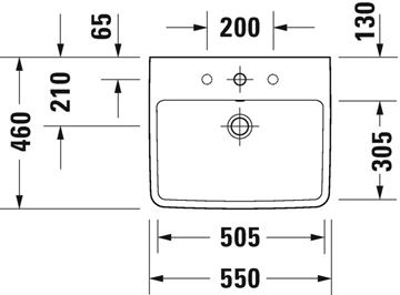 DURAVIT NO.1 umyvadlo 55 cm, s otvorem pro baterii a přepadem 23755500002 Technický nákres