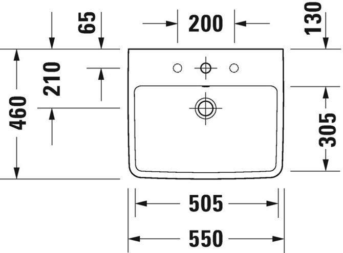 DURAVIT NO.1 umyvadlo 55 cm, s otvorem pro baterii a přepadem 23755500002 Technický nákres
