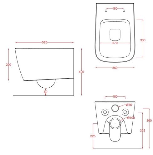 ARTCERAM A16 závěsné WC, Rimless splachování, lesklá bílá  ASV003 01,00 Technický nákres