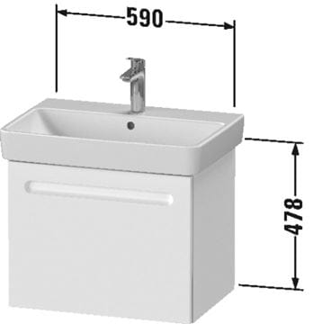 DURAVIT NO.1 skříňka pod umyvadlo 59x42,6x47,8 cm, 1 zásuvka, Graphit matt N14382049490000 Technický nákres
