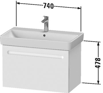 DURAVIT NO.1 skříňka pod umyvadlo 74x42,6x47,8 cm, 1 zásuvka, Graphit matt N14383049490000 Technický nákres