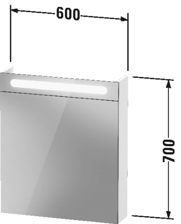 DURAVIT DURASTYLE BASIC zrcadlová skříňka 60x70x14,8 cm, osvětlení, s vypínačem a el. zásuvkou, panty vlevo, matná bílá N17920L00000000 Technický nákres