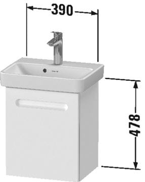 DURAVIT NO.1 skříňka pod umývátko 39x31,6x47,8 cm, 1 dvířka, panty vlevo, White matt N14266L18180000 Technický nákres