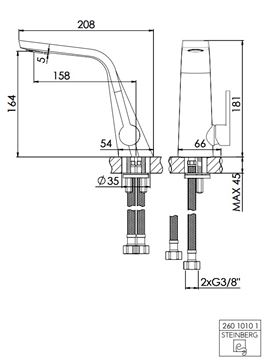 STEINBERG 260 umyvadlová stojánková baterie, matná černá 260 1010 1 S Technický nákres
