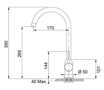 FRANKE FP 9000 POLA dřezová baterie, onyx 115.0622.943 Technický nákres