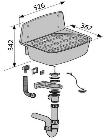 CONCEPT výlevka se sifonem 52,6 cm, s mřížkou 26203 Technický nákres