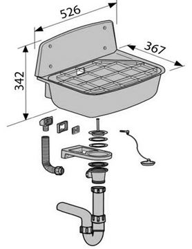 CONCEPT výlevka se sifonem 52,6 cm, s mřížkou 26203 Technický nákres