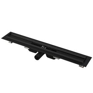 ALCA APZ101BLACK LOW sprchový žlab 750 mm, do prostoru i ke stěně, boční odtok DN 40, bez roštu, PP/nerez ocel, černá matná
