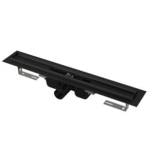 ALCA APZ1BLACK sprchový žlab 750 mm, do prostoru i ke stěně, boční odtok DN 50, bez roštu, PP/černá matná