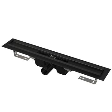 ALCA APZ1BLACK sprchový žlab 850 mm, do prostoru i ke stěně, boční odtok DN 50, bez roštu, PP/nerez ocel, černá matná