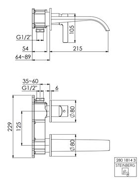 STEINBERG 280 umyvadlová podomítková baterie, chrom 280 1814 3 Technický nákres