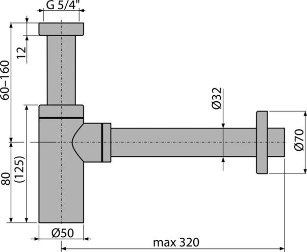 ALCA designový sifon k umyvadlu DN32, s převlečnou maticí 5/4, antický bronz A400ANTIC Technický nákres