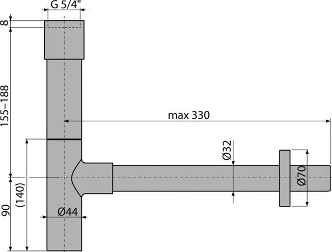 ALCA designový sifon k umyvadlu DN32, s převlečnou maticí 5/4, chrom A402 Technický nákres