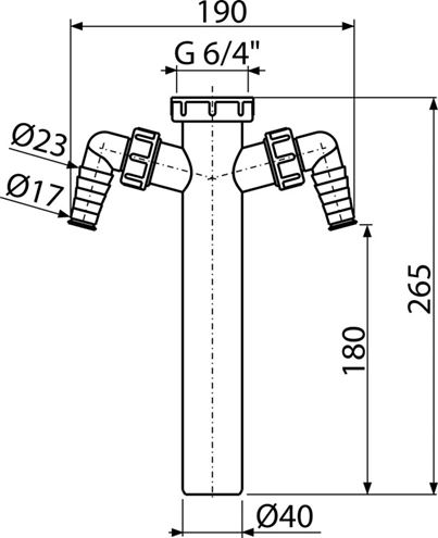 ALCA A44M mezikus se dvěma přípojkami a převlečnou maticí 6/4 A44M-DN40 Technický nákres