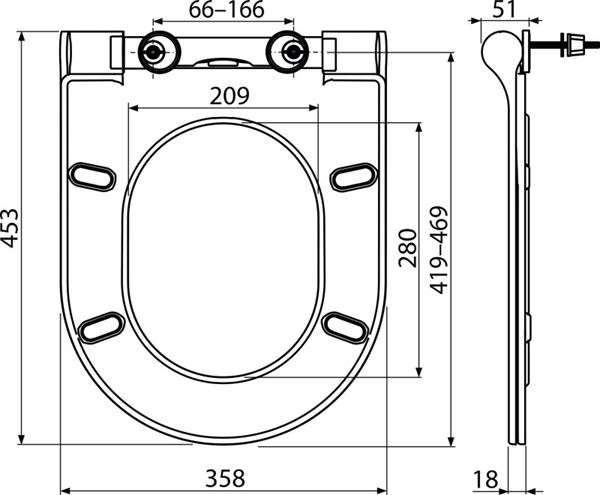 ALCA A67Slim WC sedátko Slim, SoftClose, bílá A67SLIM Technický nákres