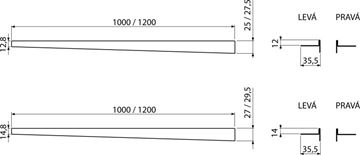 ALCA APZ903M lišta 1200x14mm, pro spádovanou podlahu, levá, nerez mat APZ903M/1200 Technický nákres