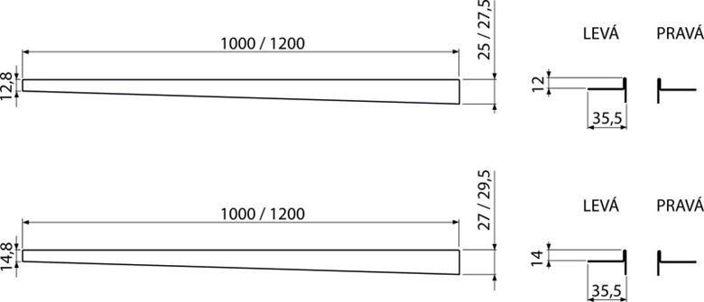 ALCA APZ903M lišta 1200x14mm, pro spádovanou podlahu, levá, nerez mat APZ903M/1200 Technický nákres