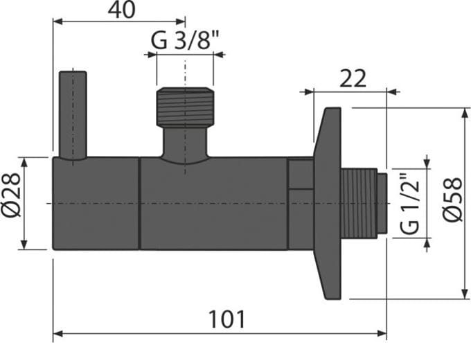 ALCA rohový ventil 1/2"x3/8", s filtrem, matná černá ARV001-BLACK Technický nákres