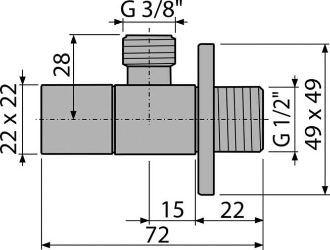 ALCA rohový ventil, 1/2“x3/8“, chrom ARV002 Technický nákres