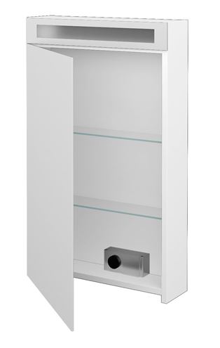 DŘEVOJAS AIR GAOE 50 zrcadlová skříňka 50x82x13,8 cm, osvětlení, s vypínačem a el. zásuvkou, panty vlevo, lamino, lesklá bílá 69240 Obrázek - fotka