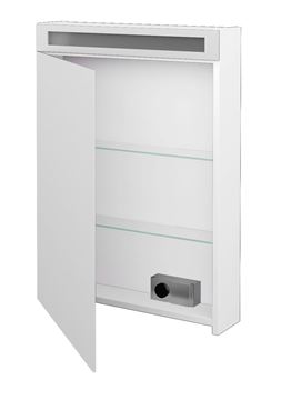 DŘEVOJAS AIR GAOE 60 zrcadlová skříňka 60x82x13,8 cm, osvětlení, s vypínačem a el. zásuvkou, panty vlevo, lamino, lesklá bílá 69257 Obrázek - fotka