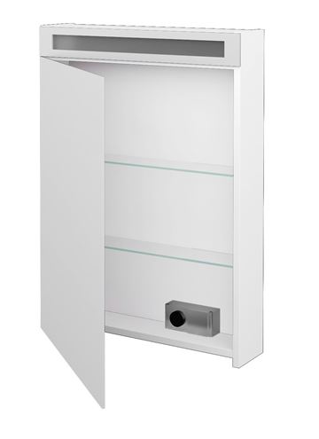 DŘEVOJAS AIR GAOE 60 zrcadlová skříňka 60x82x13,8 cm, osvětlení, s vypínačem a el. zásuvkou, panty vlevo, lamino, lesklá bílá 69257 Obrázek - fotka