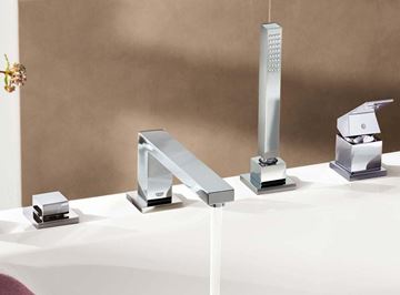 GROHE EUROCUBE baterie na okraj vany, 4-otvorová, s přepínačem, se sprchovou soupravou, chrom 19897001 Obrázek - fotka