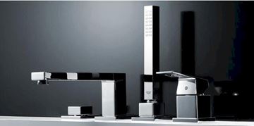GROHE EUROCUBE baterie na okraj vany, 4-otvorová, s přepínačem, se sprchovou soupravou, chrom 19897001 Obrázek - fotka