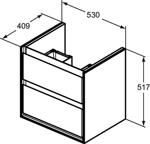 IDEAL STANDARD CONNECT AIR skříňka pod umyvadlo 53x40,9x51,7 cm, 2 zásuvky, matná bílá/lesklá bílá E1606B2 Technický nákres