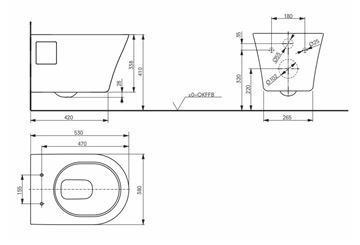 TOTO ES závěsné WC, Rimless splachování CW797 Technický nákres