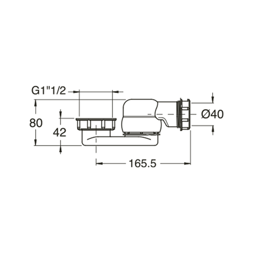 POLYSAN vanový sifon DN40, s převlečnou maticí 6/4 71712 Technický nákres