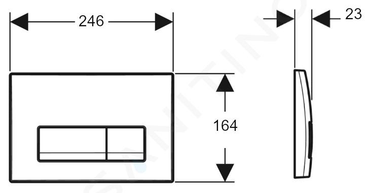 GEBERIT DELTA 50 ovládací tlačítko pro dvě splachování, plast, černá 115.119.DW.1 Technický nákres