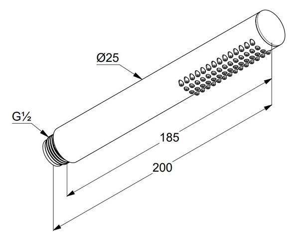 KLUDI NOVA FONTE ruční sprcha 185 mm, matná černá 3912039-00 Technický nákres