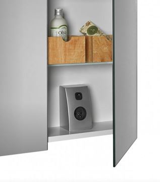 DŘEVOJAS AIR GAOE 50 zrcadlová skříňka 50x82x13,8 cm, osvětlení, s vypínačem a el. zásuvkou, panty vlevo, lamino, lesklá bílá 69240 Obrázek - fotka