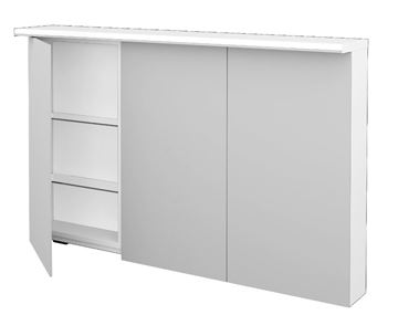 DŘEVOJAS ASTON GA3OE 120 zrcadlová skříňka 120x76,5x21 cm, osvětlení, s vypínačem a el. zásuvkou, lamino, lesklá bílá 79362 Obrázek - fotka